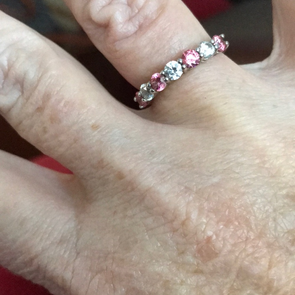 Pink and White Swarovski Band in Sterling Size 7